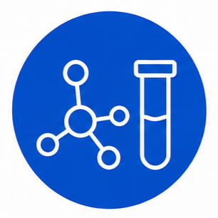 Molecular detection and analysis technology icon featuring molecular network and laboratory test tube symbol representing PCR, molecular hybridization, surface plasmon resonance, biochip technology, and molecular interaction analysis