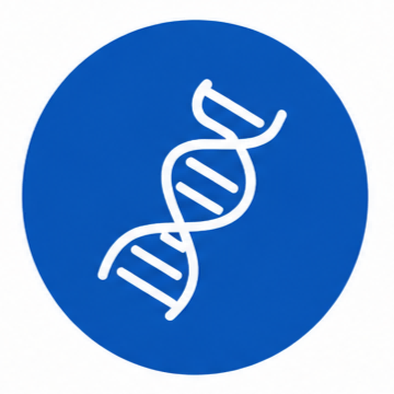 Life science services icon with blue circular DNA symbol representing biotechnology research, flow cytometry, animal model studies, and nanoparticle analysis services (STEMart Original)