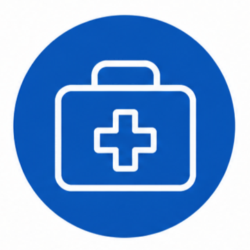 Medical device and biomedical engineering icon with blue circular medical kit symbol representing medical device development, hydrogel engineering, and biomedical OEM solutions (STEMart Original)