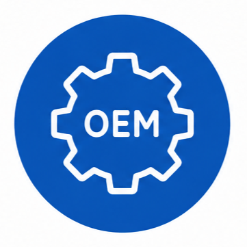Customization and OEM services icon with blue circular gear symbol representing wearable device customization, OEM manufacturing, and scientific engineering solutions (STEMart Original)